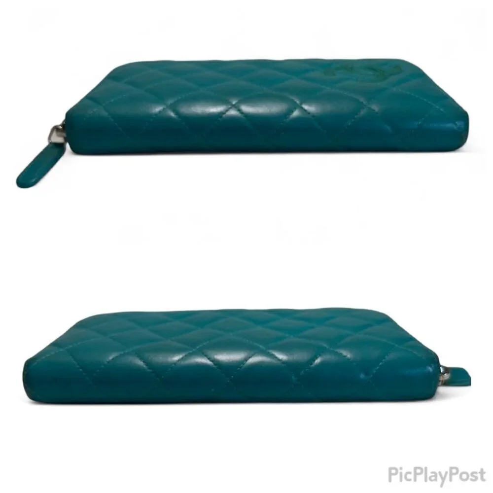 Chanel CC Matelasse Zip Around Long Wallet - Green/Teal